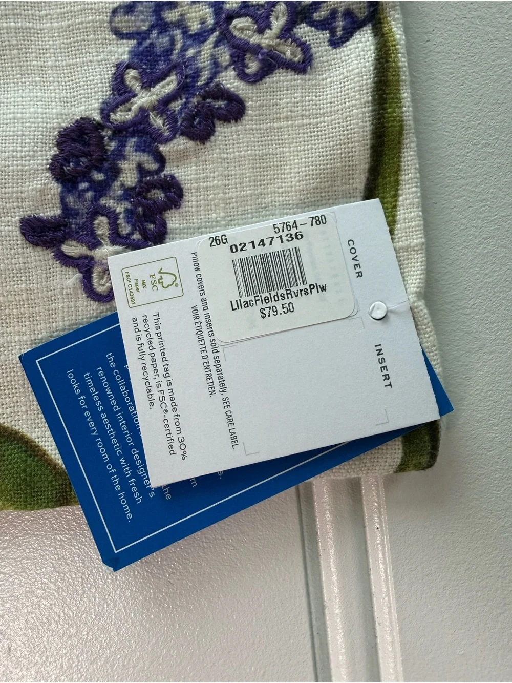 POTTERY BARN MARK D. SIKES LILAC FIELDS PILLOW COVER 100% COTTON 24X24 NEW